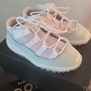 Jordan Kids White and Mint Green Low Top Sneakers